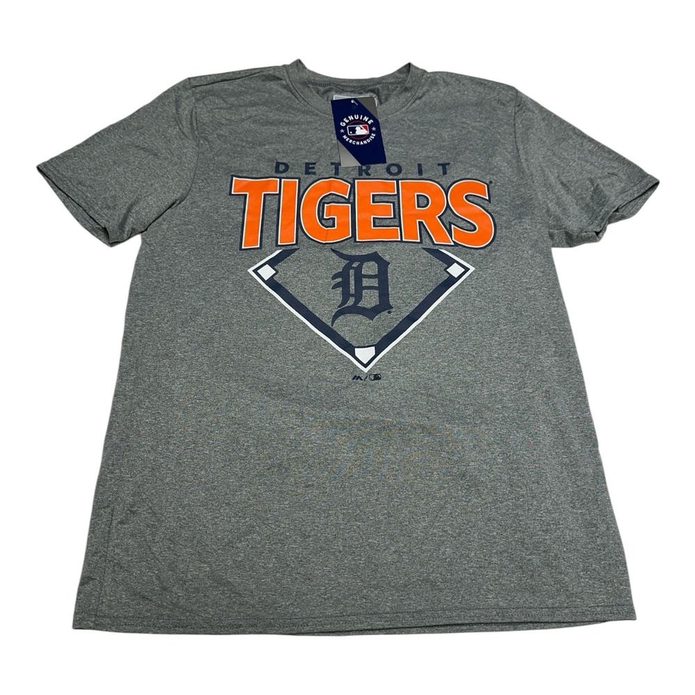 Majestic Detroit Tigers Shirt Men's Size S Grey MLB Baseball Tee Short Sleeve